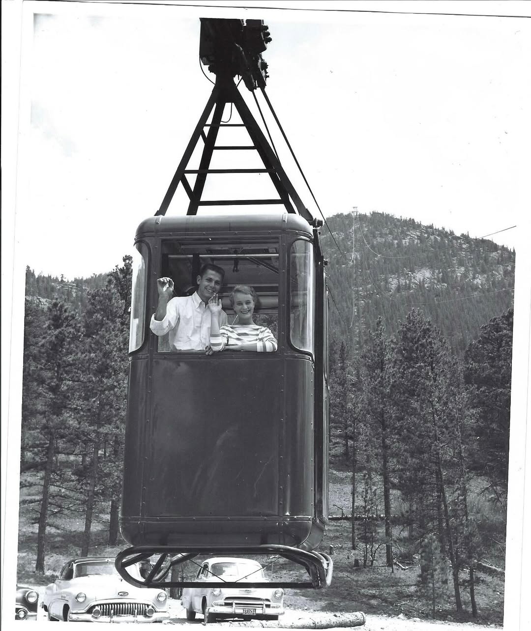 One of the first couples to ride the tram